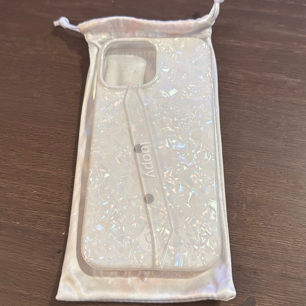 White Opal Shell iPhone 13 Pro Max righty loopy case